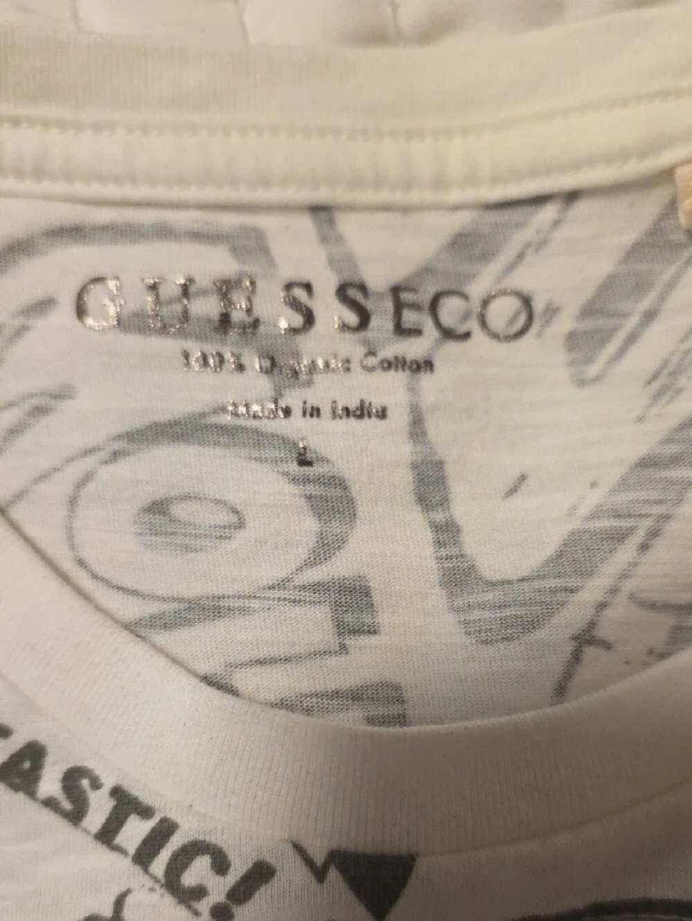 GUESS White Short Sleeve Graphic Tee with Black Illustrations - Picture 2 of 4